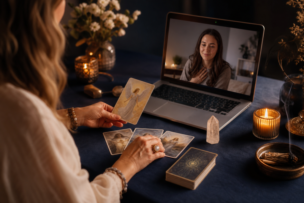 Lectura de ángeles por videollamada con cartas y vela
