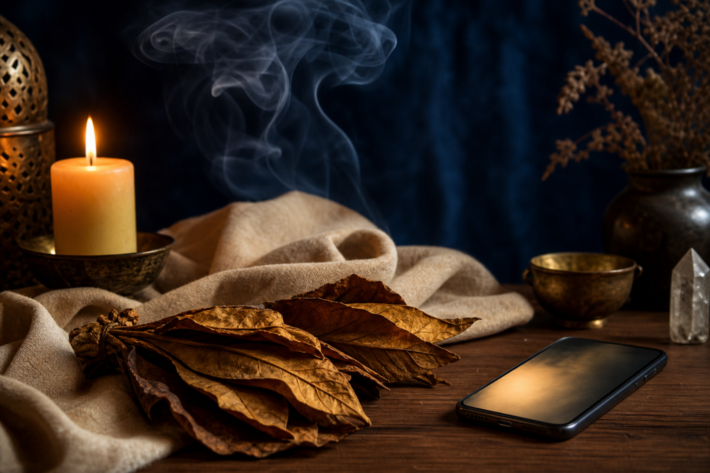 Teléfono y humo para consulta espiritual por WhatsApp