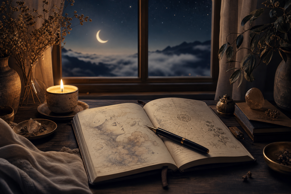 Diario y luna para interpretación de sueños
